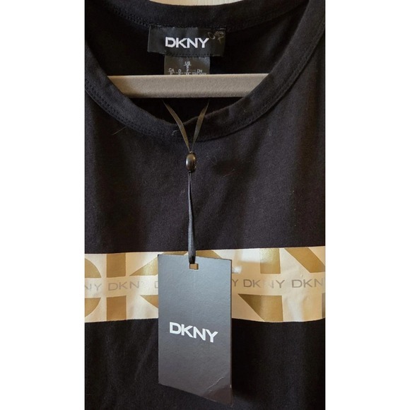 GOLD LOGO NWT Women's DKNY Black Crew Neck Tank Midi Dress w/ Logo, size small - Picture 3 of 3